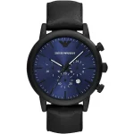 Mens Luxury Watches Black Leather Strap Blue Dial AR11351
