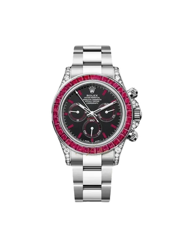 Oyster Red Stones White Gold Black Dial