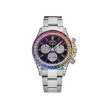 Rainbow Stones White Gold Black Dial