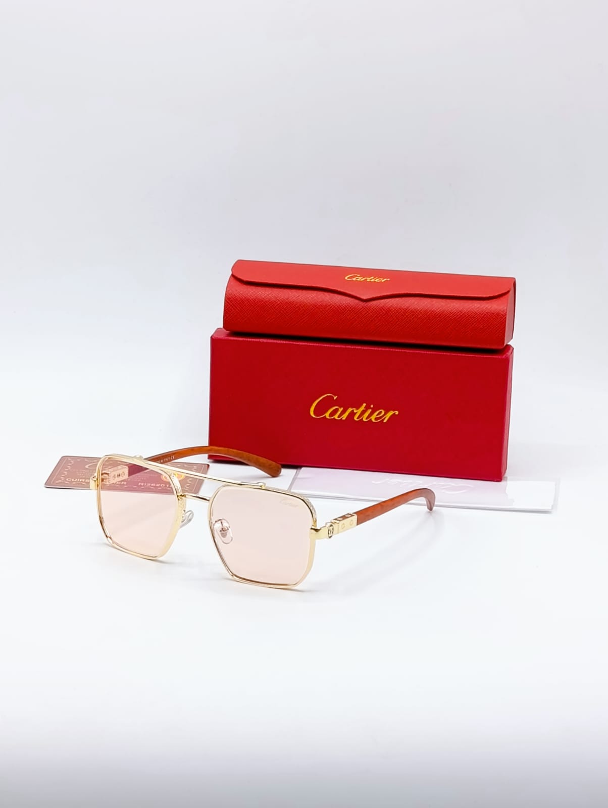 Golden Frame Pink Lens Sunglasses