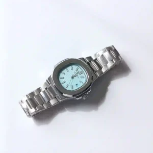 Silver Mens Watch Light Blue Dial